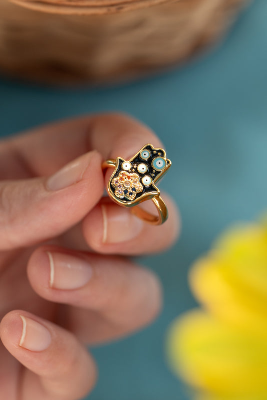 Hamsa Evil Eye Ring